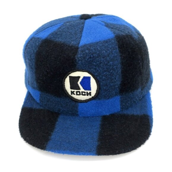 Vintage Swingster Flannel Koch Industries Blue Wool Fleece Cap Hat Made In USA - Picture 1 of 4